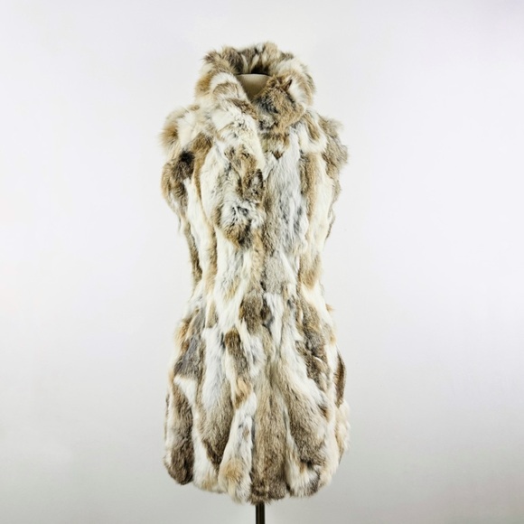 Arielle genuine rabbit fur high collar vest - Picture 3 of 14